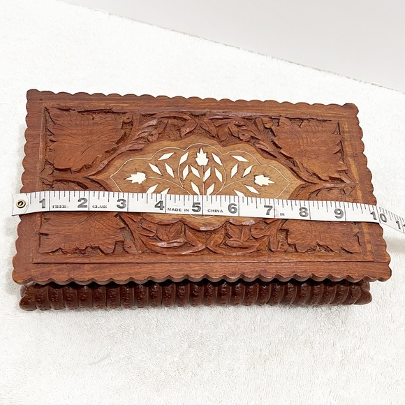 Wood Hand Craved Leaf Print Storage Box Junk Journal Supply Boho Organizer - Picture 11 of 13